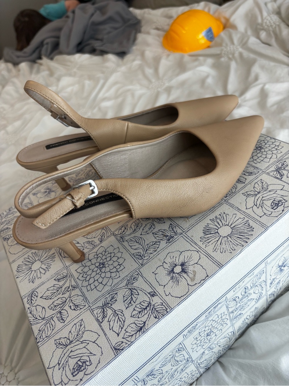 French Connection Taupe Pointed Slingback Heels